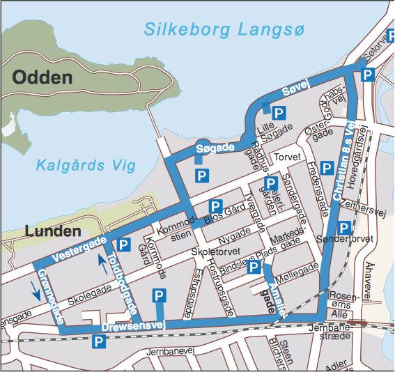 Ved at lade vejen markeret med blåt være den smarte P-søgering, kan trafikken på Skoletorvet og Hostrupsgade begrænses til beboer- og varekørsel